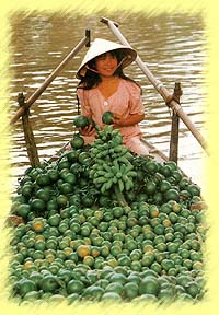 Girl in boat with produce